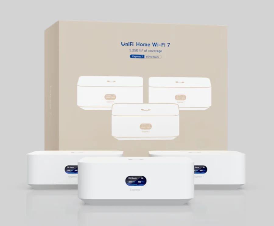 UniFi Express 7 mesh Wi-Fi 7 system, three-pack, for whole-home coverage